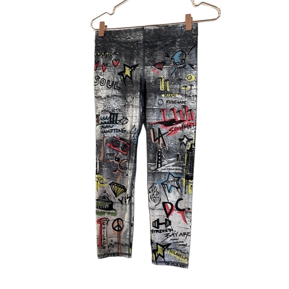 SoulCycle collaboration with Terez. Graffiti cropped leggings.